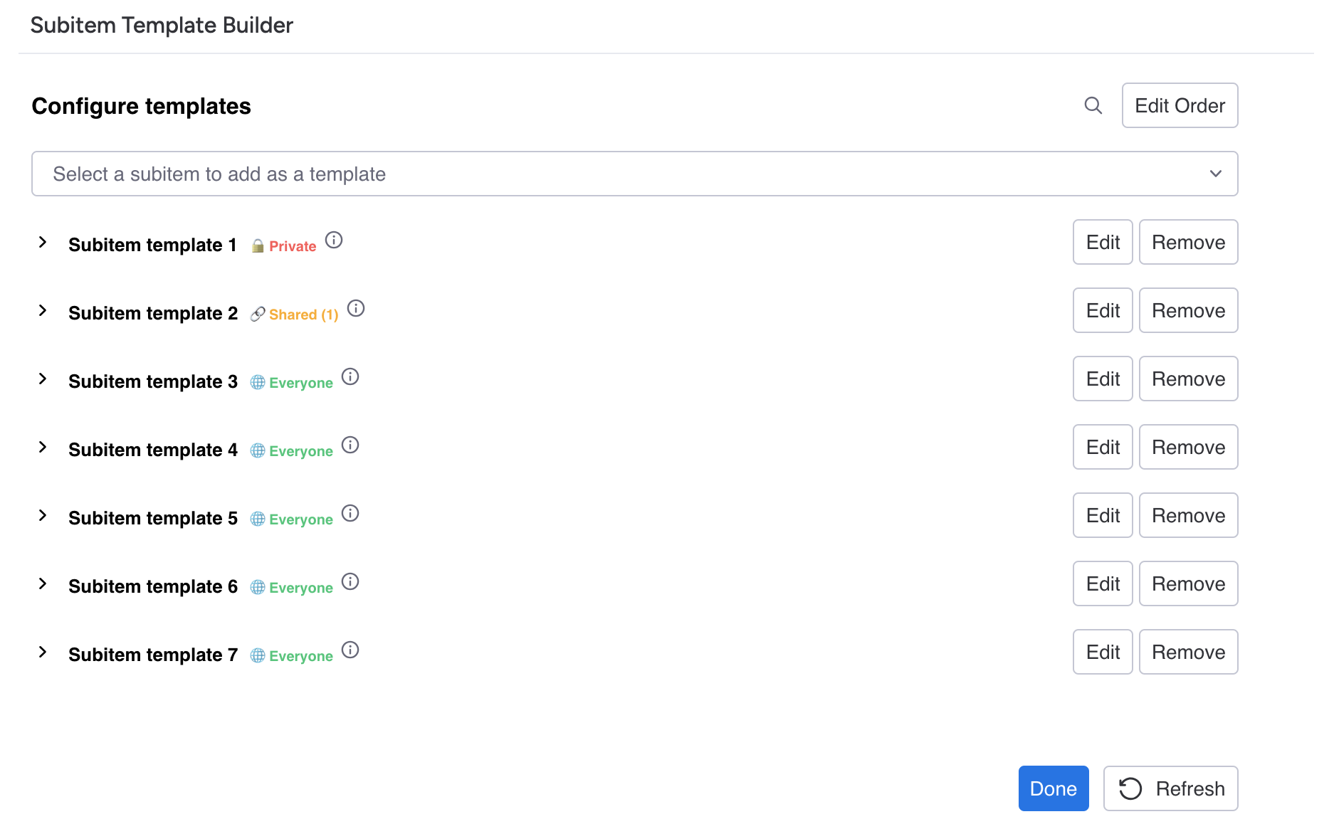Subitem Template Builder Interface